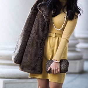 Free People Gold French Girl Mini Dress Mock Neck